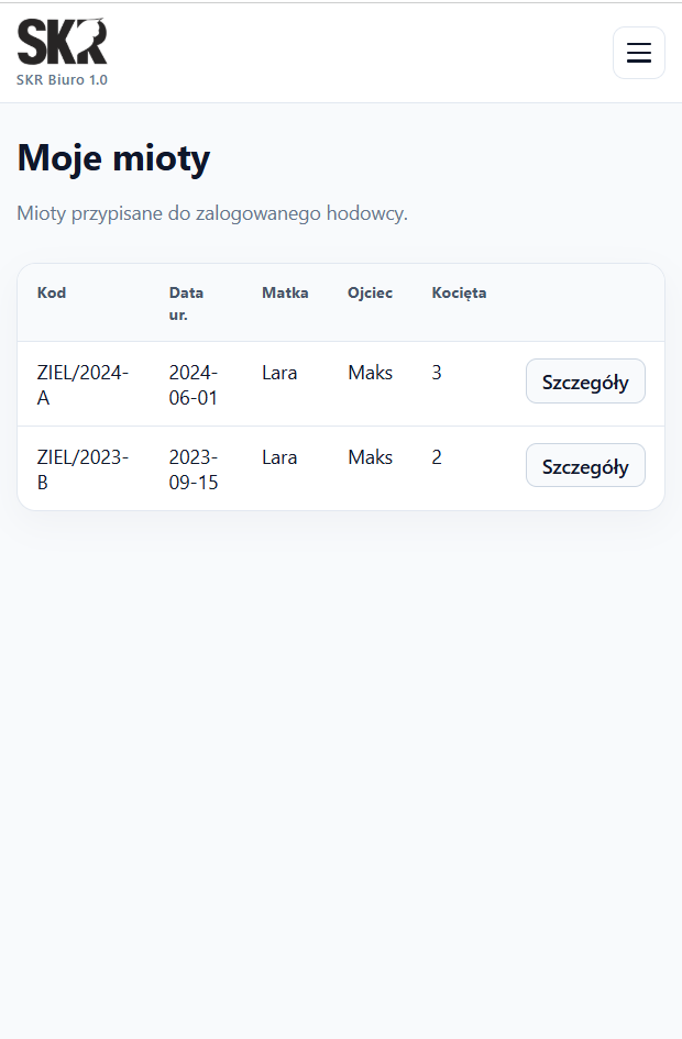 SKR Biuro — moje mioty: lista miotów